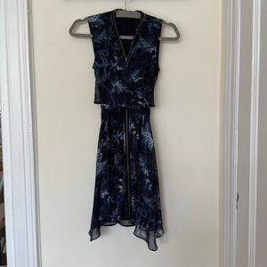 All Saints Navy Dark Floral Chiffon Dress with Wrap ties